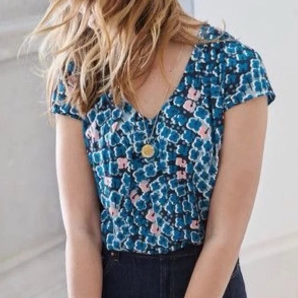 Boden Ravello V-Neck Silk Blend Floral Print Top